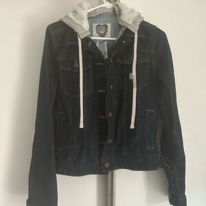 Carhartt Blue Denim Jacket with Gray Hood